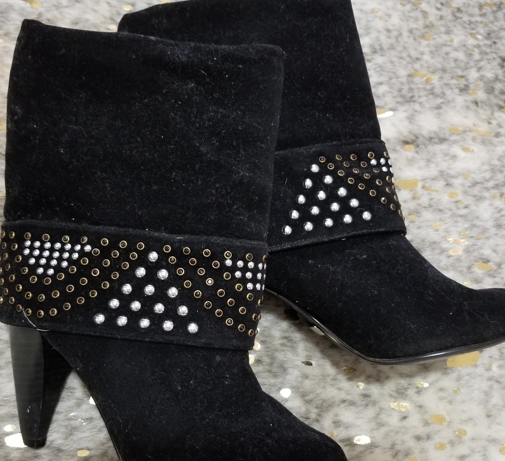 Qupid studded velvet folded heeled bootie